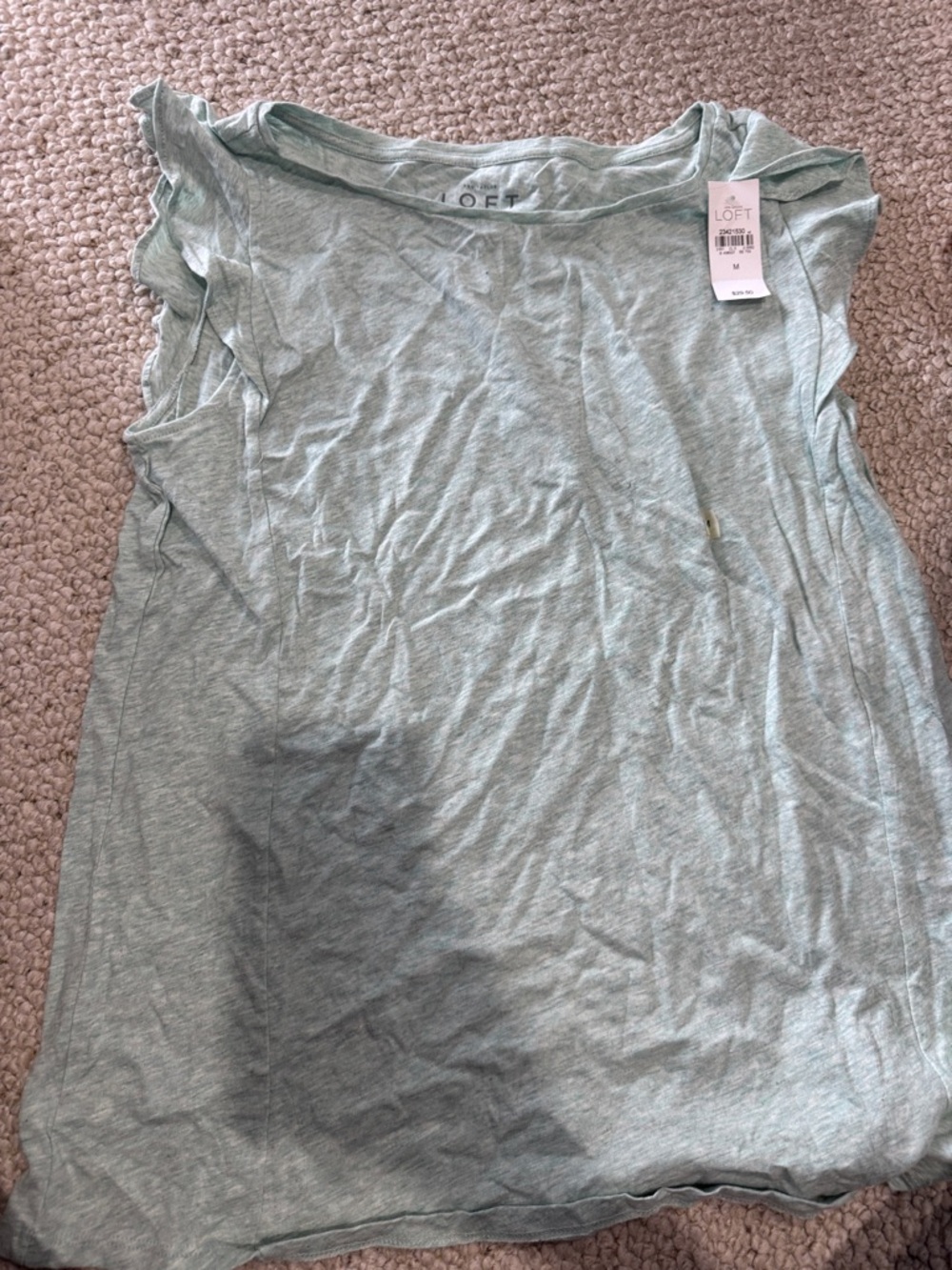LOFT Light Sage Ruffle Sleeve Tank Top